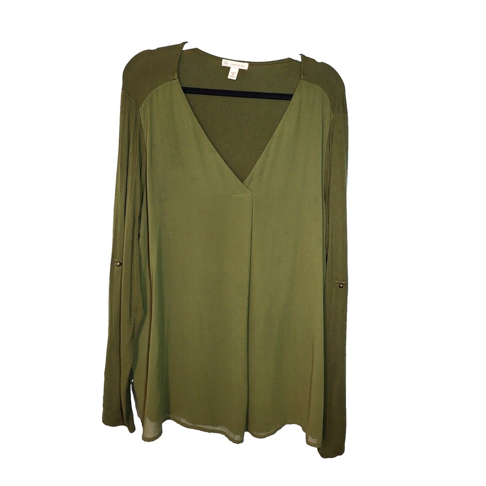 Established 1962 Olive Green Tunic Chiffon Lined Front Knit Sleeves Back Size 3X